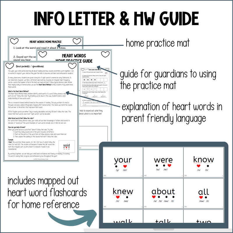 Heart Words Parent Letter & Homework Practice Guide