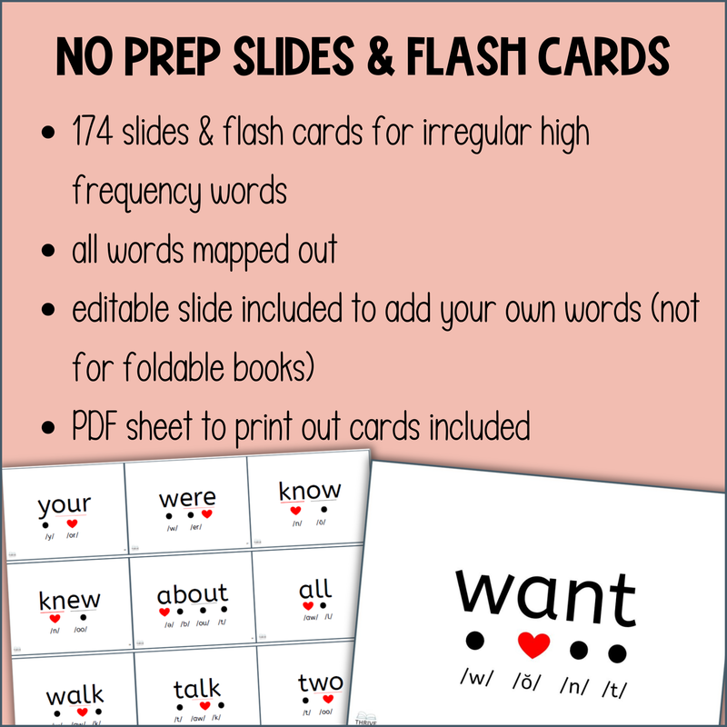 Heart Word Flash Cards & Slides - Mapped Out Irregular High Frequency Words