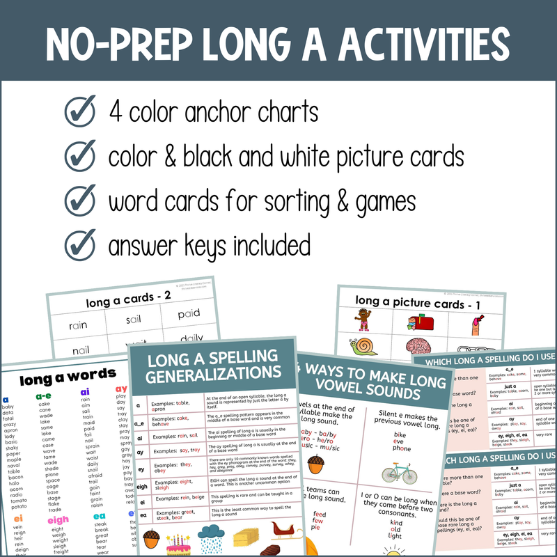 Long A Worksheets & Activities for Long A Spelling Patterns Practice
