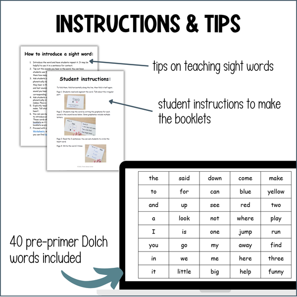 Dolch Pre-Primer Sight Words Foldable Booklets