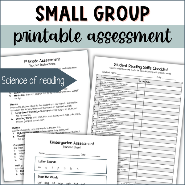 Printable Small Group Assessment for Creating Small Groups SOR-Aligned