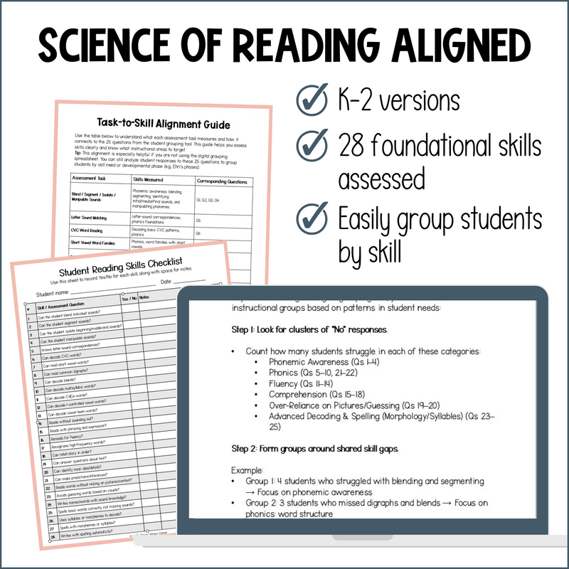 Printable Small Group Assessment for Creating Small Groups SOR-Aligned