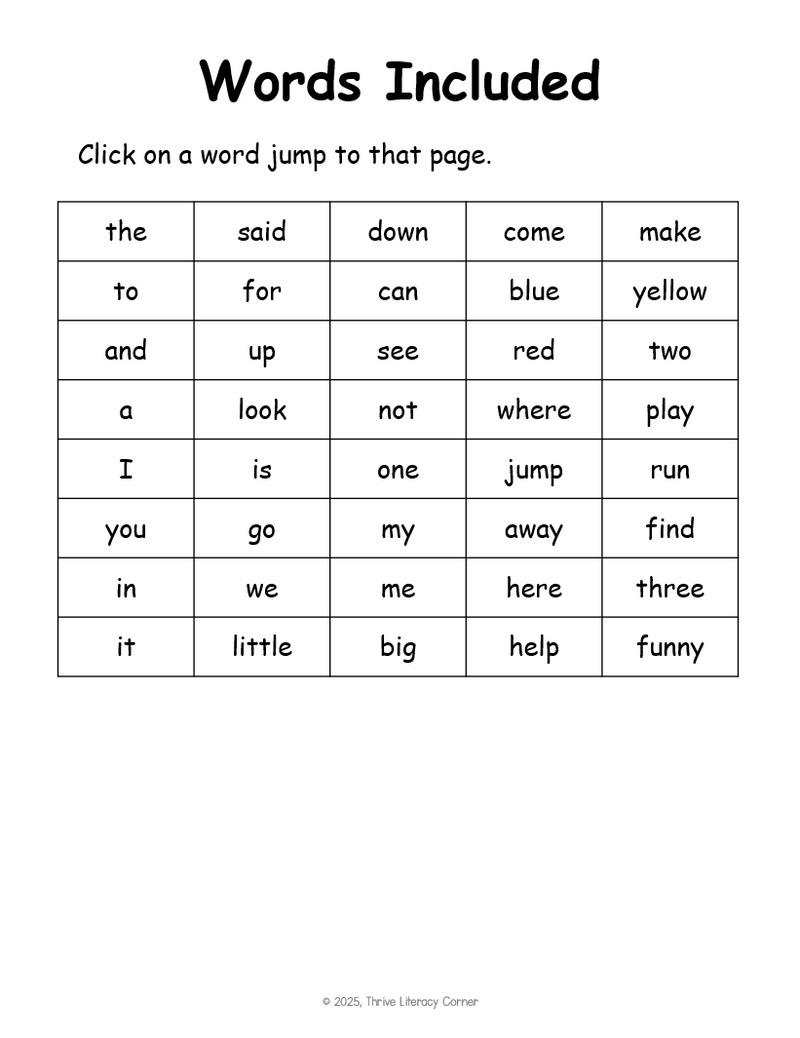Dolch Pre-Primer Sight Words Foldable Booklets
