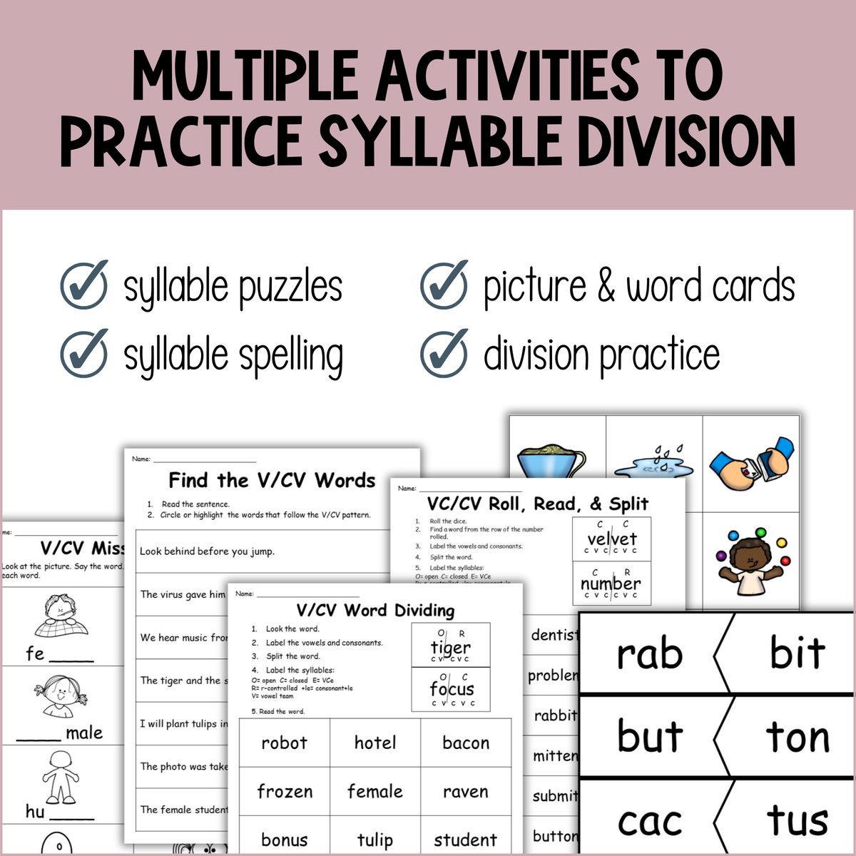 Syllable Division Worksheets BUNDLE