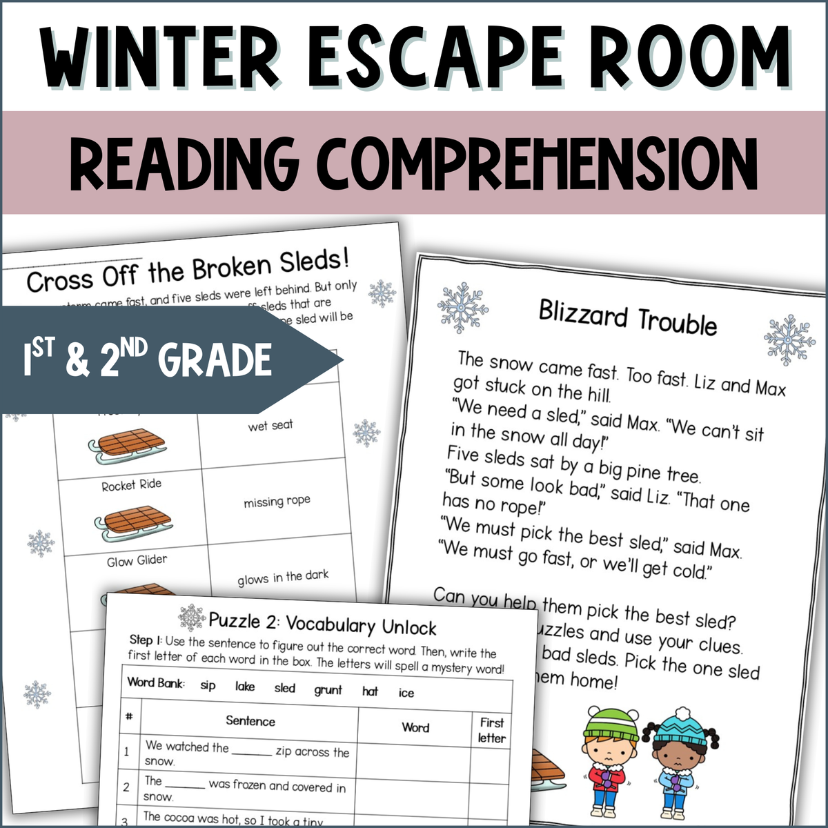 Winter Escape Room Reading Comprehension Activity for 2nd Grade