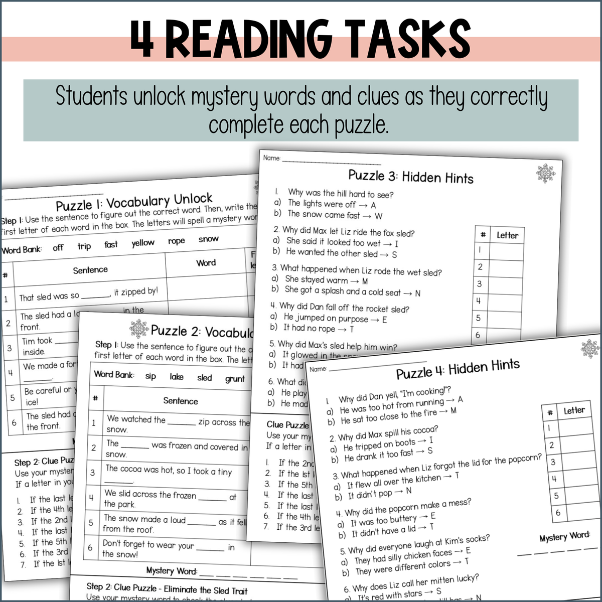 Winter Escape Room Reading Comprehension Activity for 2nd Grade