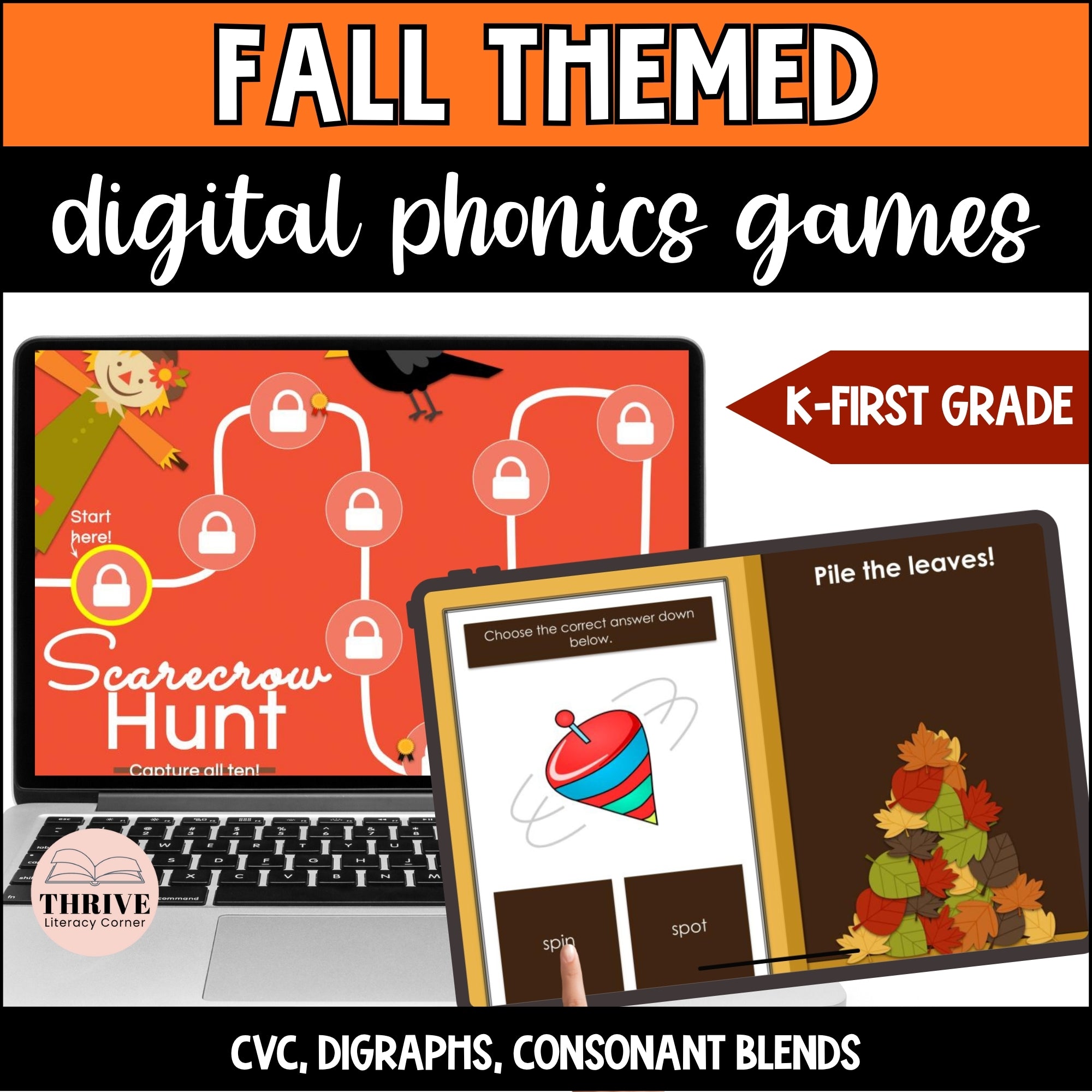 Fall Phonics Digital Games – CVC, Digraphs, and Consonant Blends K-1st ...