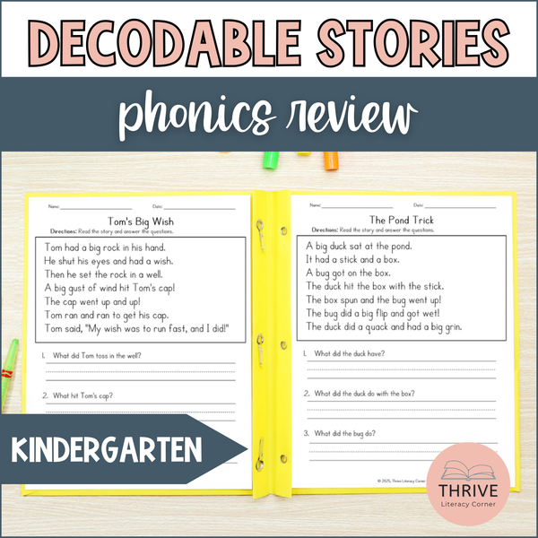 Kindergarten Decodable Passages with Comprehension Questions Science of Reading