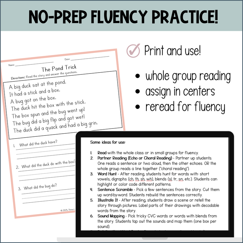 Science of Reading Decodable Passages and Comprehension Questions BUNDLE for K-2