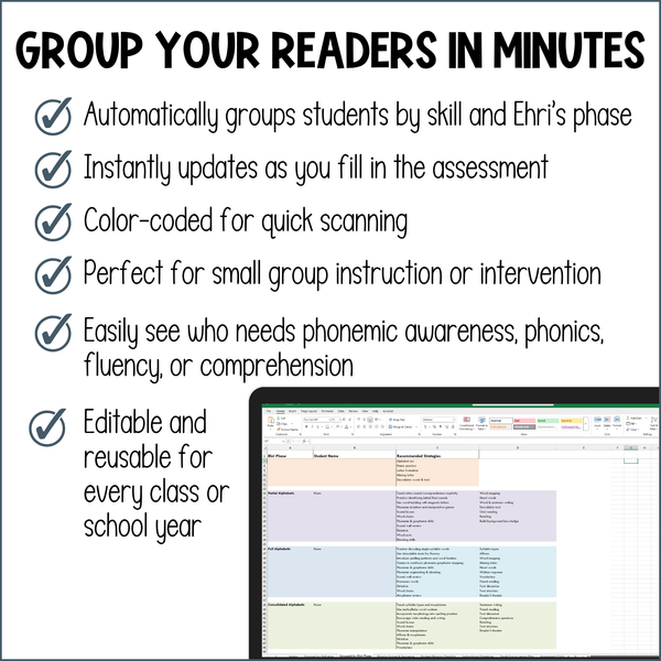 Reading Skills Assessment & Grouping Tool for Small Group Planning (Excel)