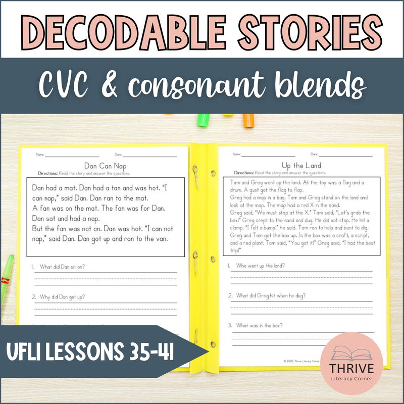 CVC & Consonant Blends Short Vowel Decodable Passages UFLI Aligned