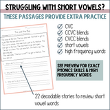 CVC & Consonant Blends Short Vowel Decodable Passages UFLI Aligned