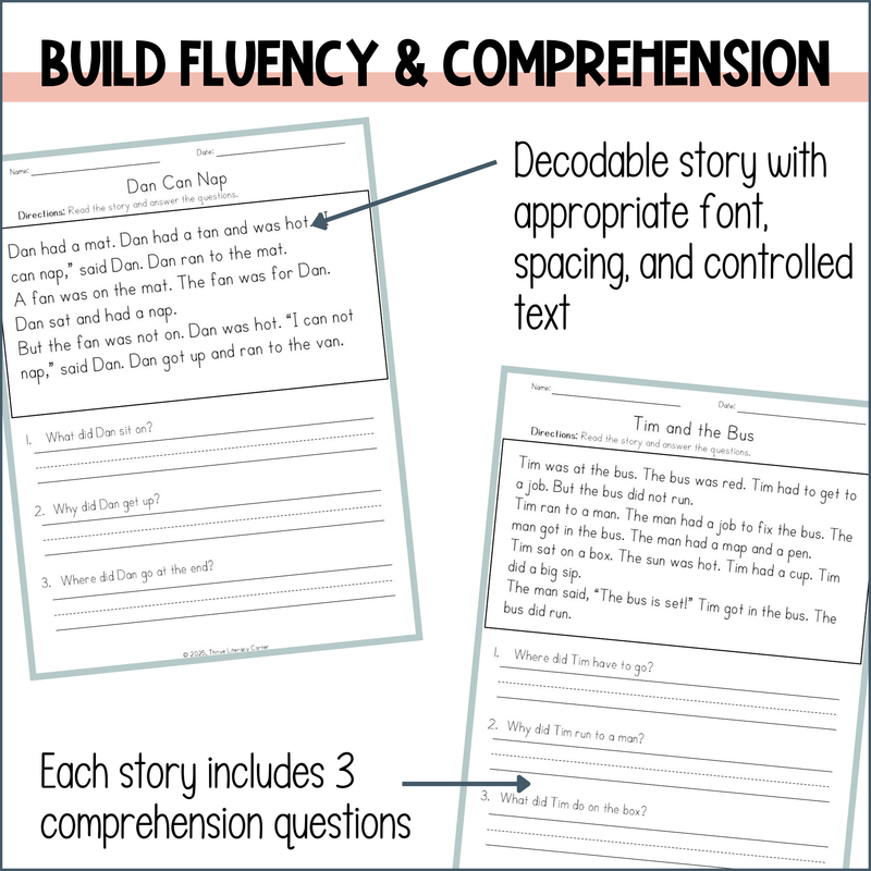 CVC & Consonant Blends Short Vowel Decodable Passages UFLI Aligned