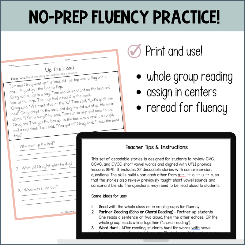 CVC & Consonant Blends Short Vowel Decodable Passages UFLI Aligned
