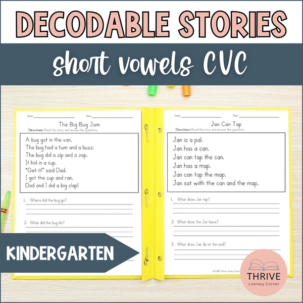 CVC Short Vowel Decodable Passages with Comprehension Questions Science of Reading