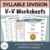 V-V Syllable Division Worksheets