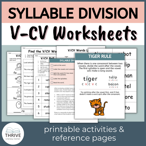 V-CV Syllable Division Worksheets