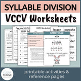 VCCV Syllable Division Worksheets