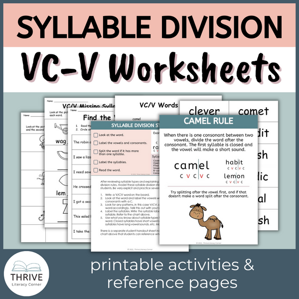VC-V Syllable Division Worksheets – Thrive Literacy Corner Shop