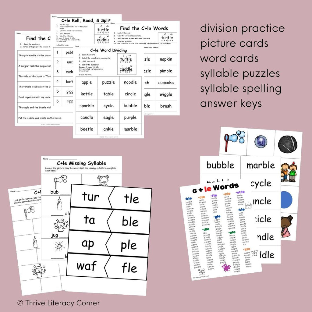 Consonant le Worksheets Syllable Division Thrive Literacy Corner Shop