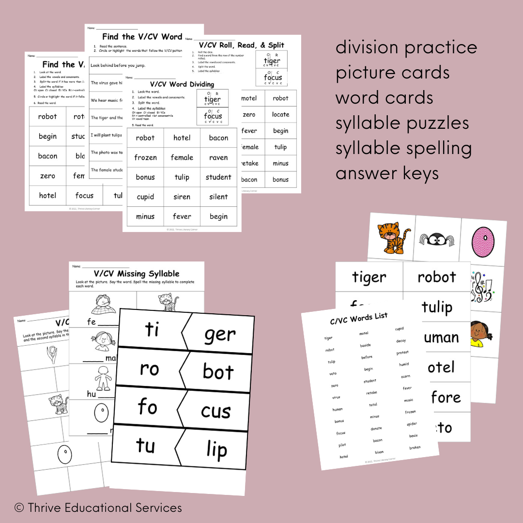 V-CV Syllable Division Worksheets 2