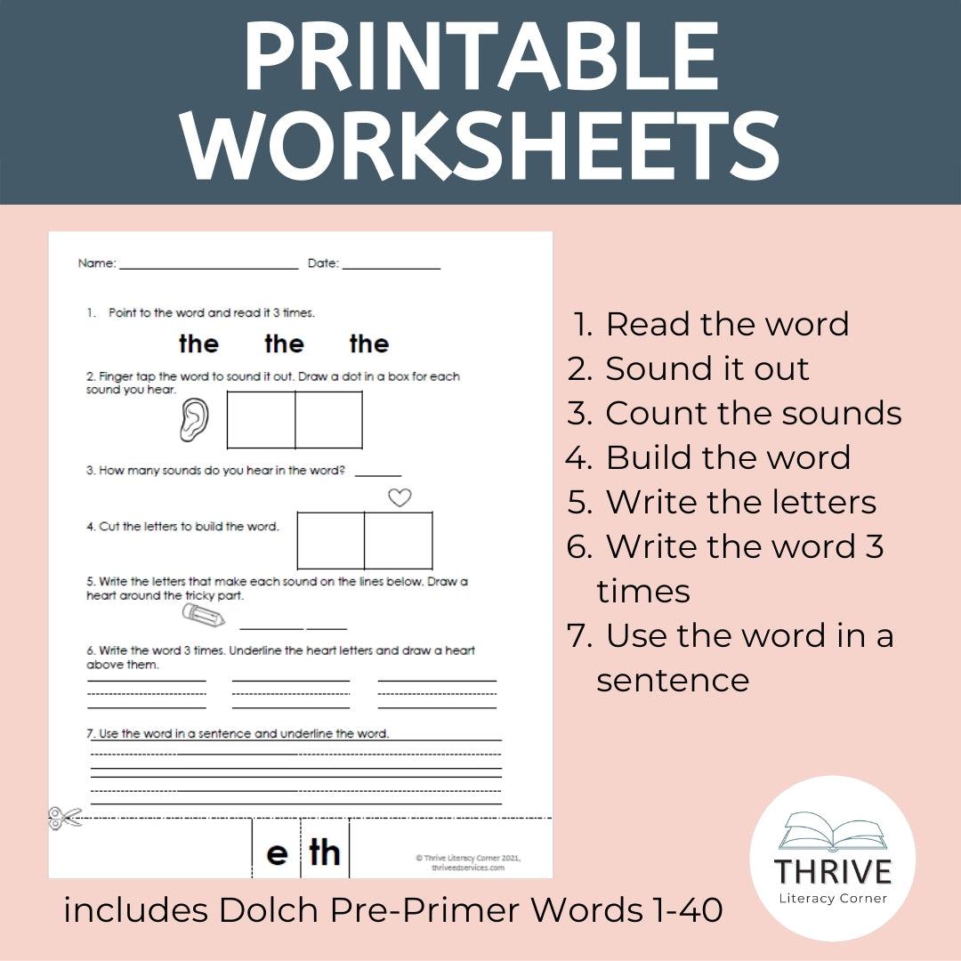Heart Words - Dolch Pre-Primer Worksheets 2