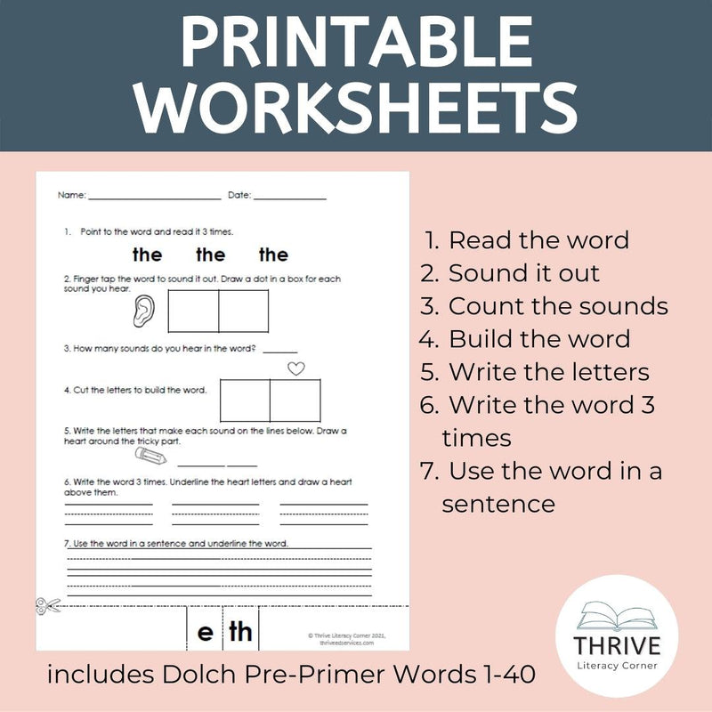 Heart Words - Dolch Pre-Primer Worksheets