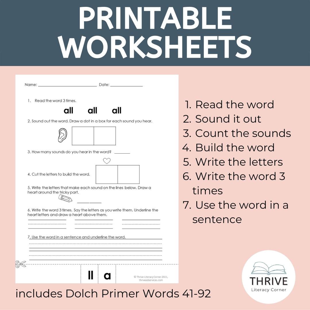 Heart Words - Dolch Primer Worksheets 2