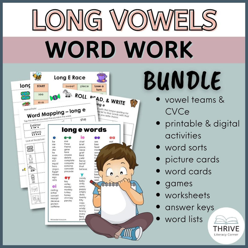 Long Vowel Words Worksheets & Activities Bundle  Printable & Digital –  Thrive Literacy Corner Shop