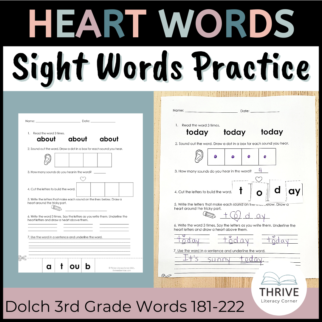 Heart Words - Dolch Third Grade Sight Words Worksheets